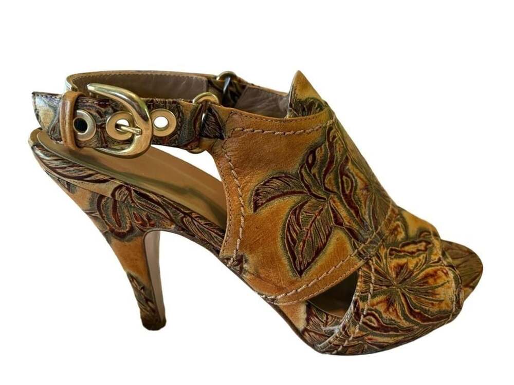 EUC Cuoieria Fiorentina Italian designer open toe ankle boot heels, Sz 36/6.5 - Picture 2 of 13